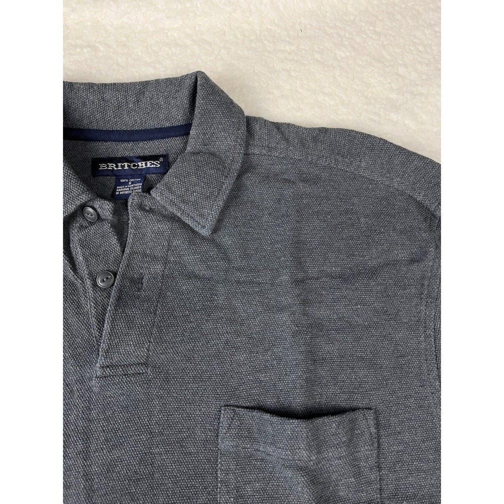 BRITCHES Mens Long Sleeve‎ Polo Shirt Gray Cotton Pocket Size S